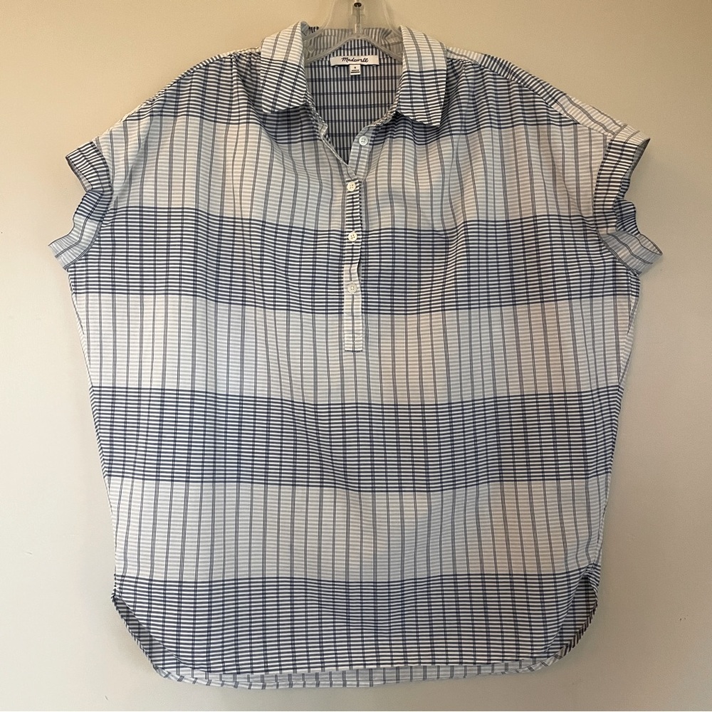 Madewell S-M peasant top cotton pop over sleeveless white blue stripe cotton